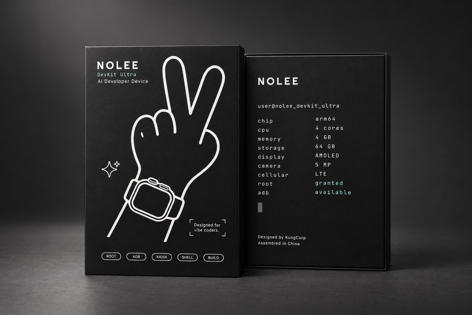 Front and back views of the Nolee DevKit Ultra packaging